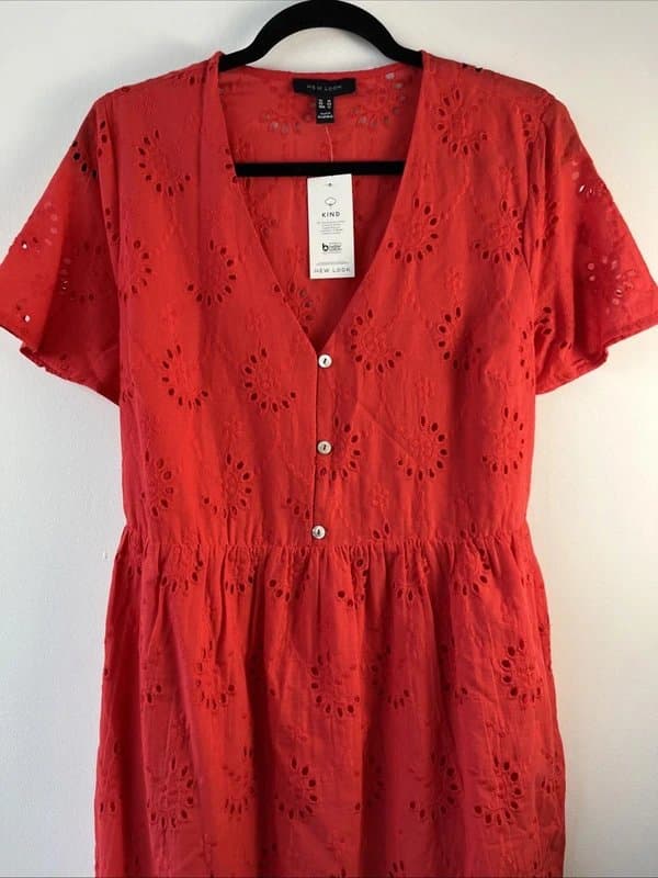 New Look New look - embroidered v-neck short dress - size 16 - red