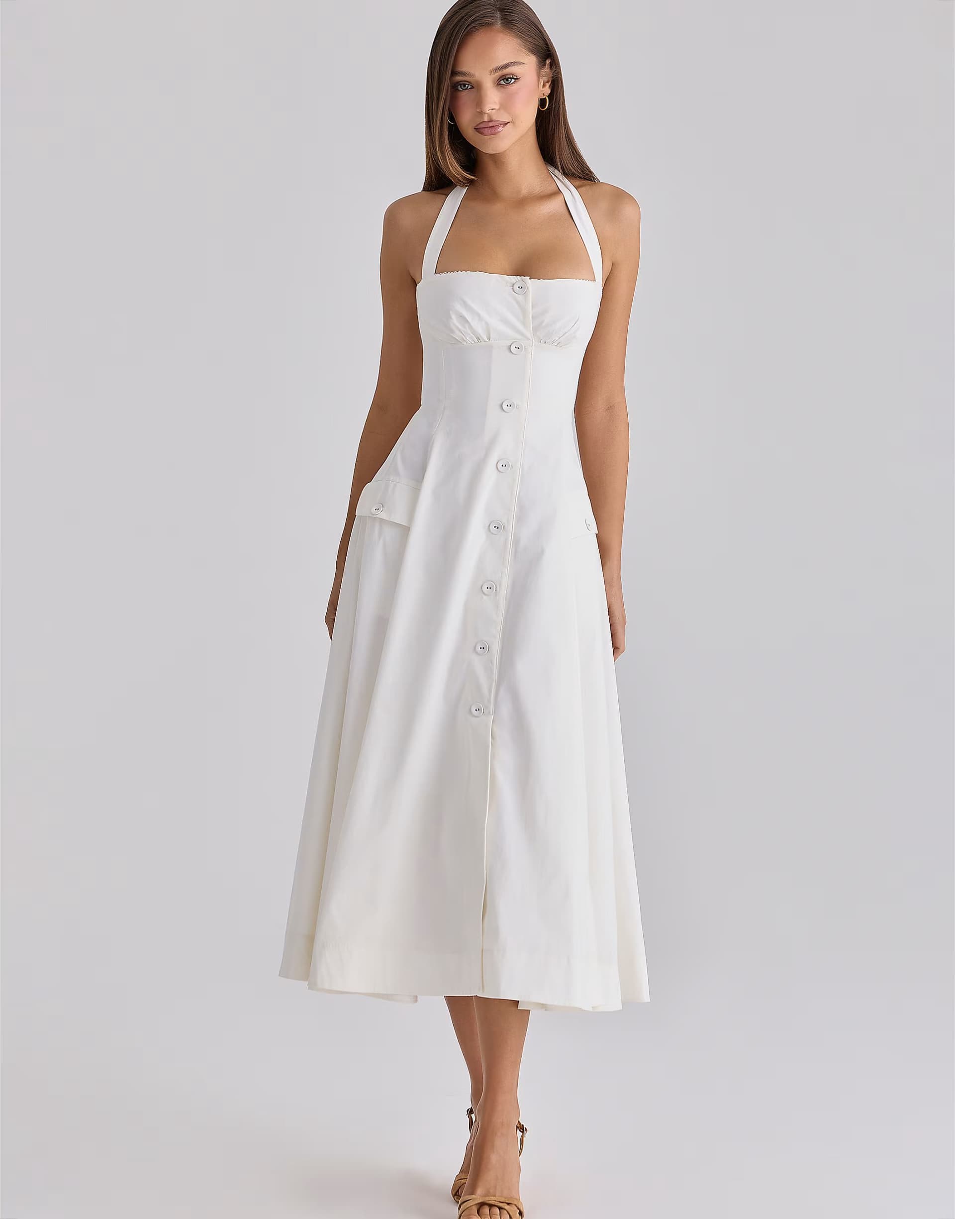 ASOS House of CB Claudia white cotton halter neck midi dress in white