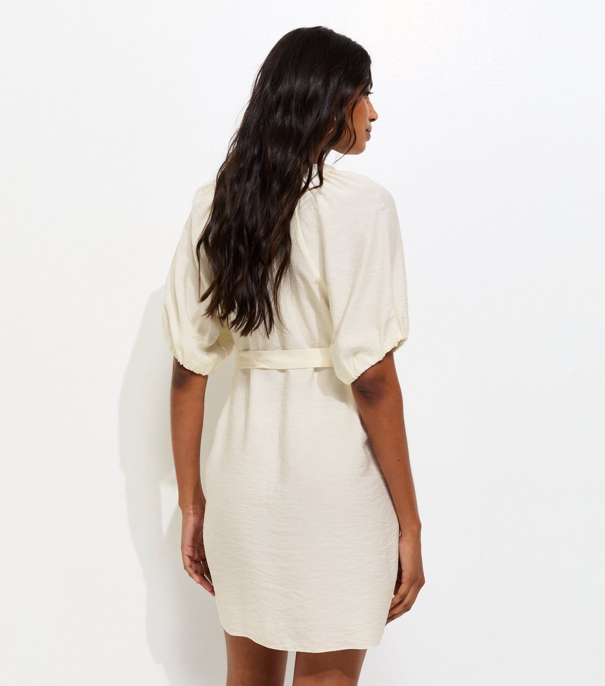 New Look Women's Cream V-Neck Puff Sleeve Belted Mini Dress New Look - 4