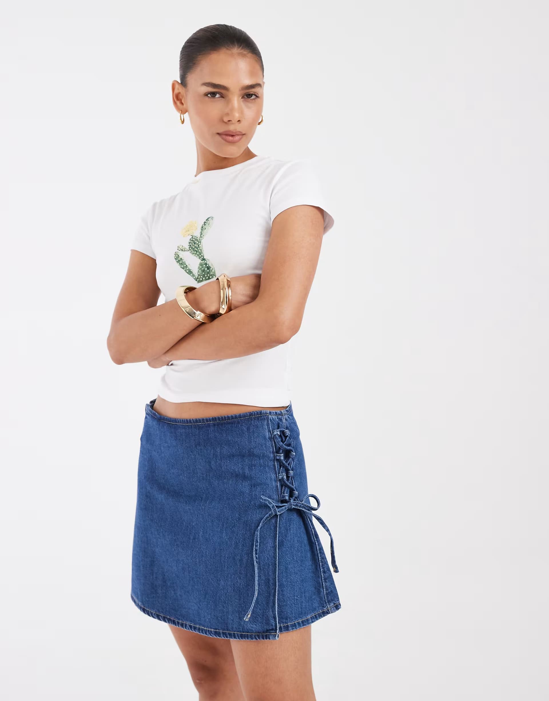 ASOS Vero Moda tie side detail denim mini skirt in medium blue wash