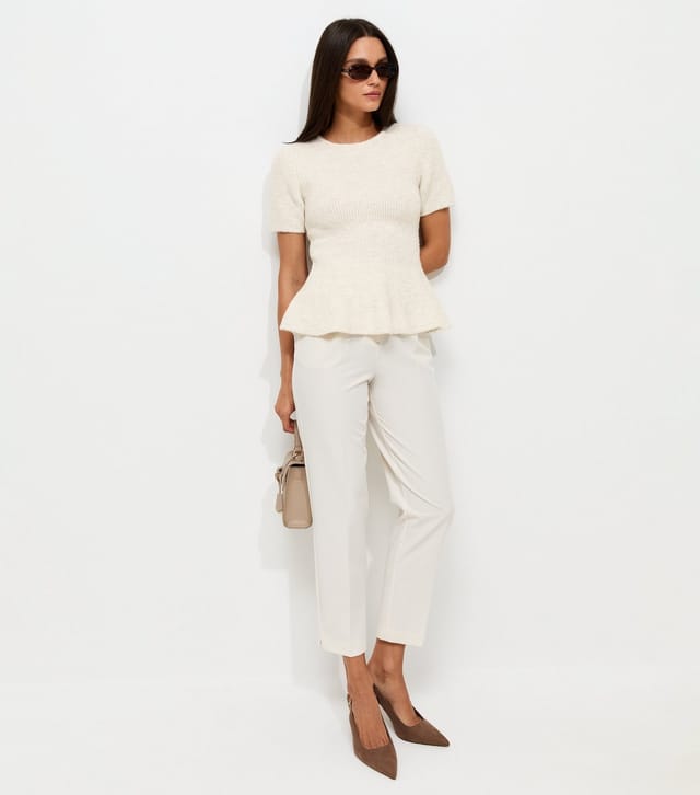 New Look Women's Cream Ribbed Knit Peplum Hem T-Shirt New Look - 2
