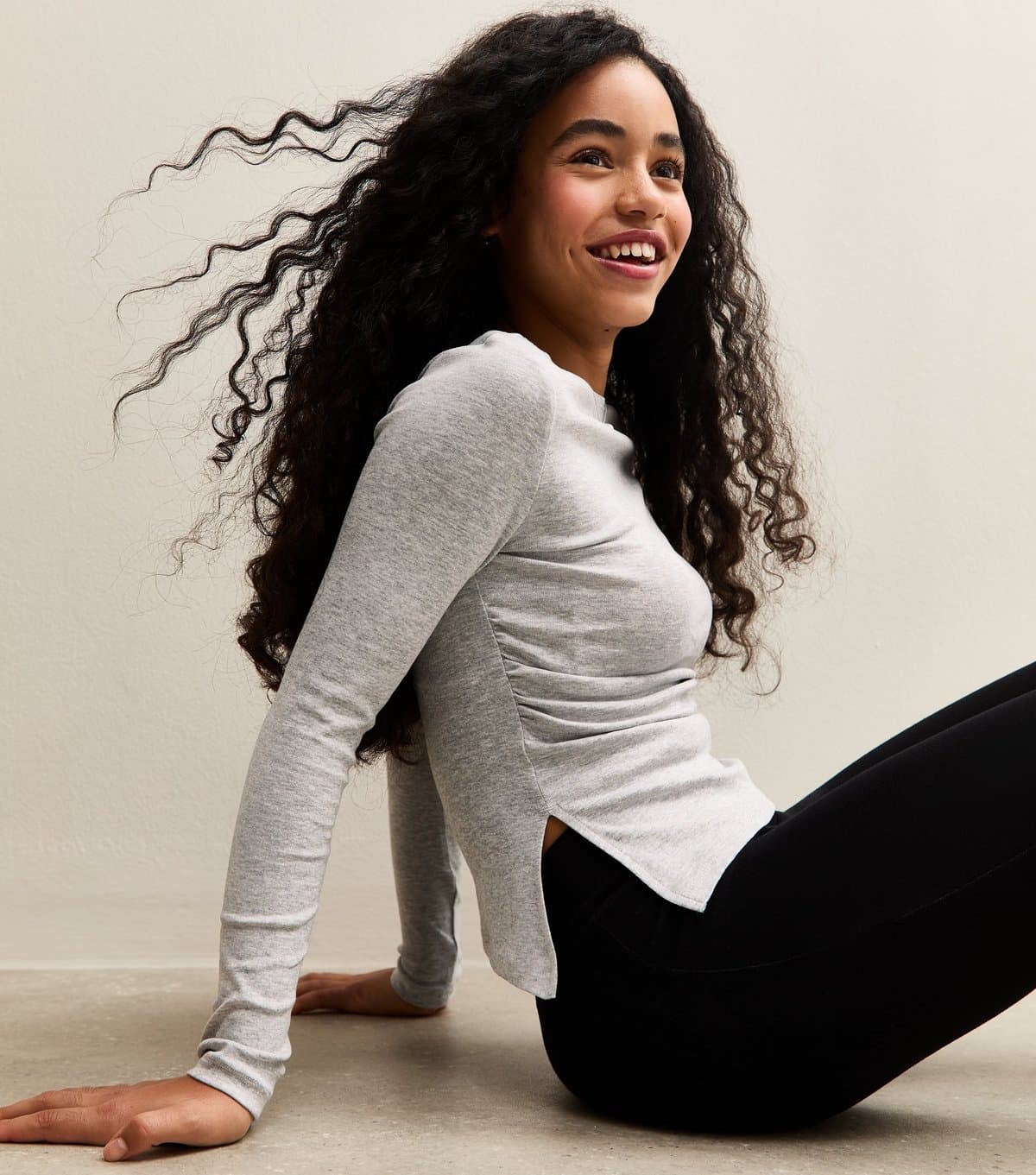 New Look Girls' Mid Grey Slash Neck Asymmetric Top New Look