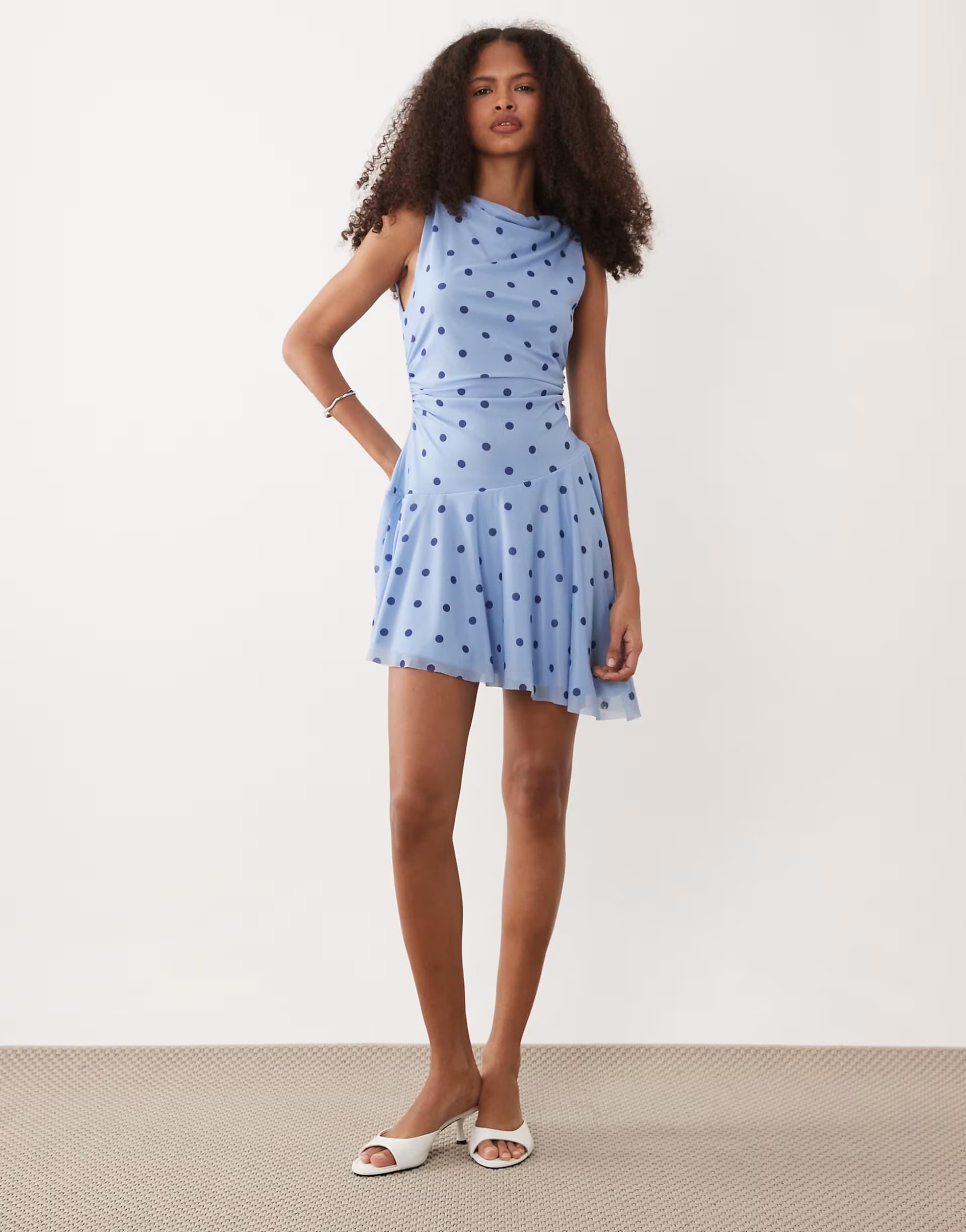 ASOS New Look mesh skater mini dress in light blue polka dot