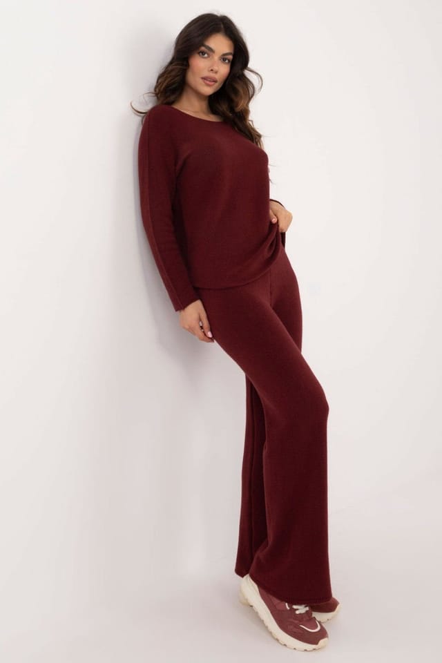 Love Lace Love Lace Women's Casual Knit Sweater & Pants Set in Burgundy - 2