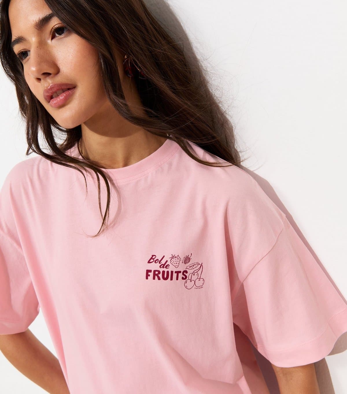 New Look Women's Light Pink Cotton Fruit Print Oversized T-Shirt New Look