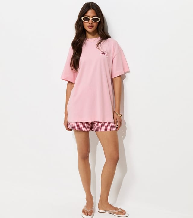 New Look Women's Light Pink Cotton Fruit Print Oversized T-Shirt New Look - 2