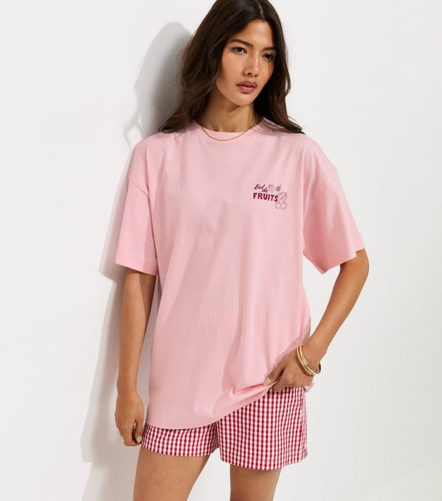 New Look Women's Light Pink Cotton Fruit Print Oversized T-Shirt New Look - 3