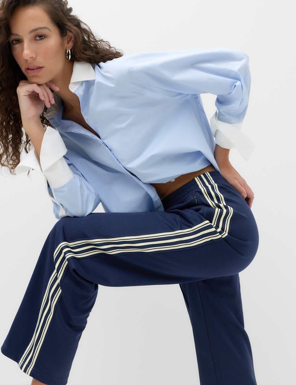 Marks & Spencer M&S Side Stripe Straight Leg Joggers Navy Mix