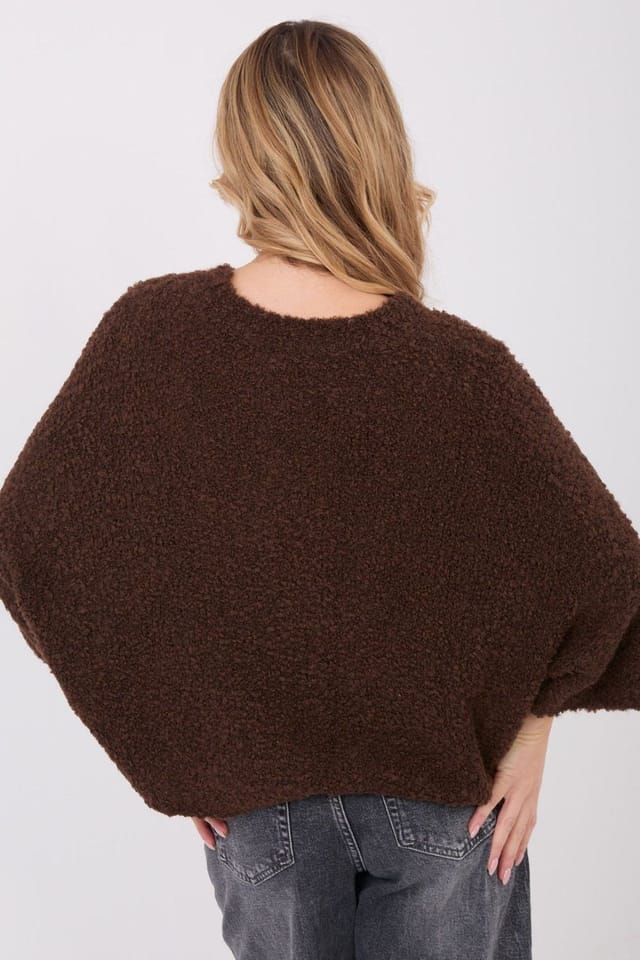 Love Lace Love Lace Women's Boucle V Neck Puff Sleeve Sweater Style 223090 in Brown - 3