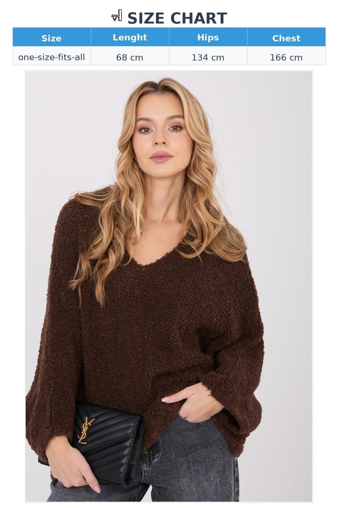 Love Lace Love Lace Women's Boucle V Neck Puff Sleeve Sweater Style 223090 in Brown - 4
