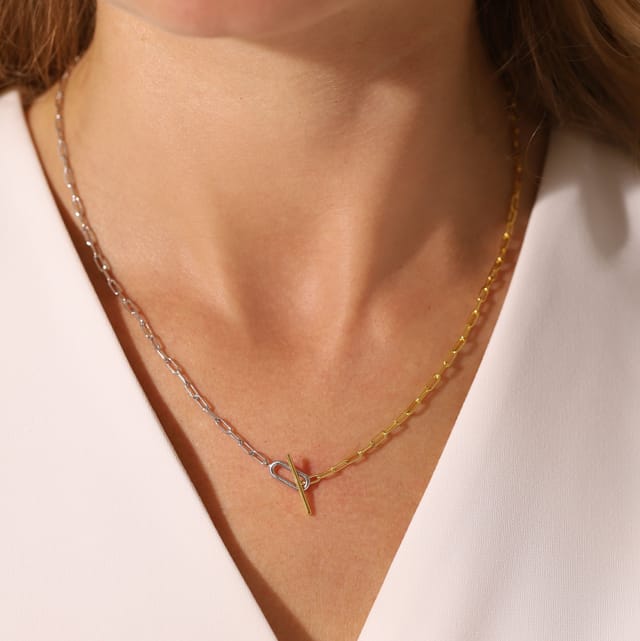 Gold Trip Gold Trip Women's Two Tone Paperclip Toggle Necklace - 2