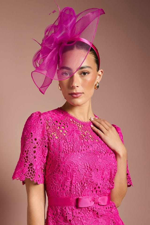 Coast Coast Women's Structured Mesh Bow Flat Fascinator in Magenta - 2