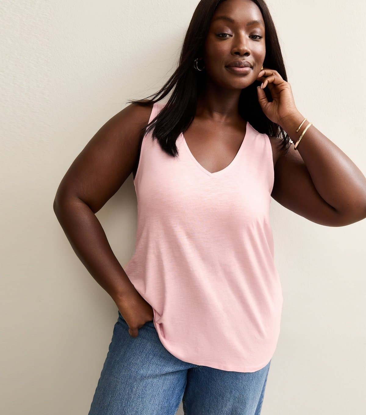 New Look Women's Plus Size Light Pink Relaxed V-Neck Vest Curves New Look