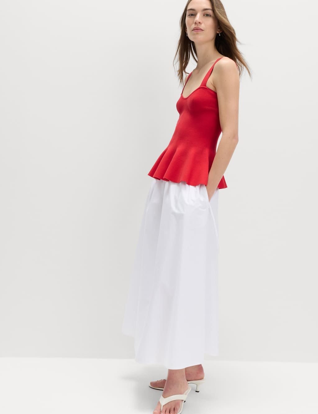 Marks & Spencer M&S Ribbed Sweetheart Peplum Knitted Vest Chilli - 2