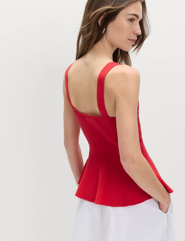 Marks & Spencer M&S Ribbed Sweetheart Peplum Knitted Vest Chilli - 3