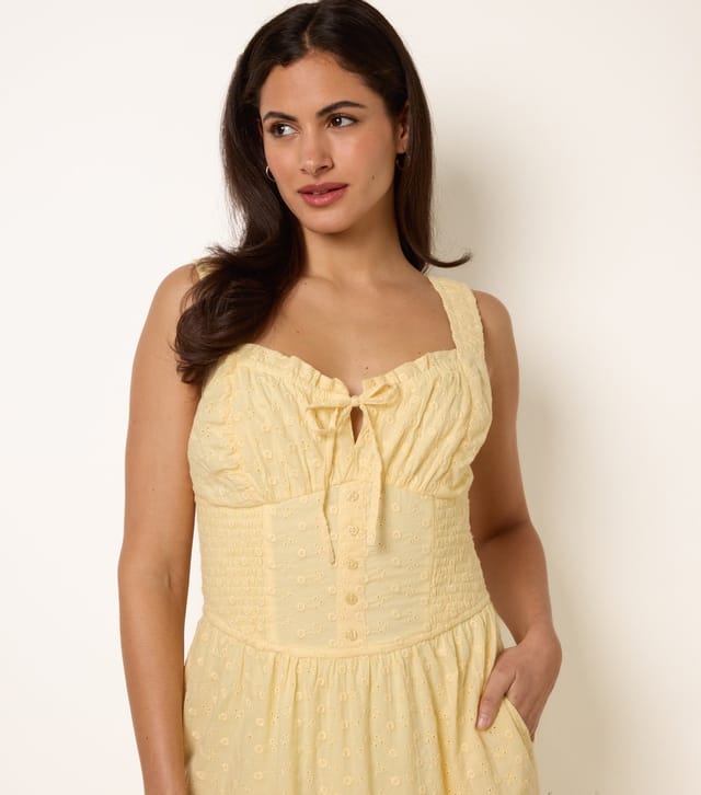 Blue Vanilla Women's Light Yellow Broderie Anglaise Button Detail Maxi Dress Blue Vanilla New Look - 2