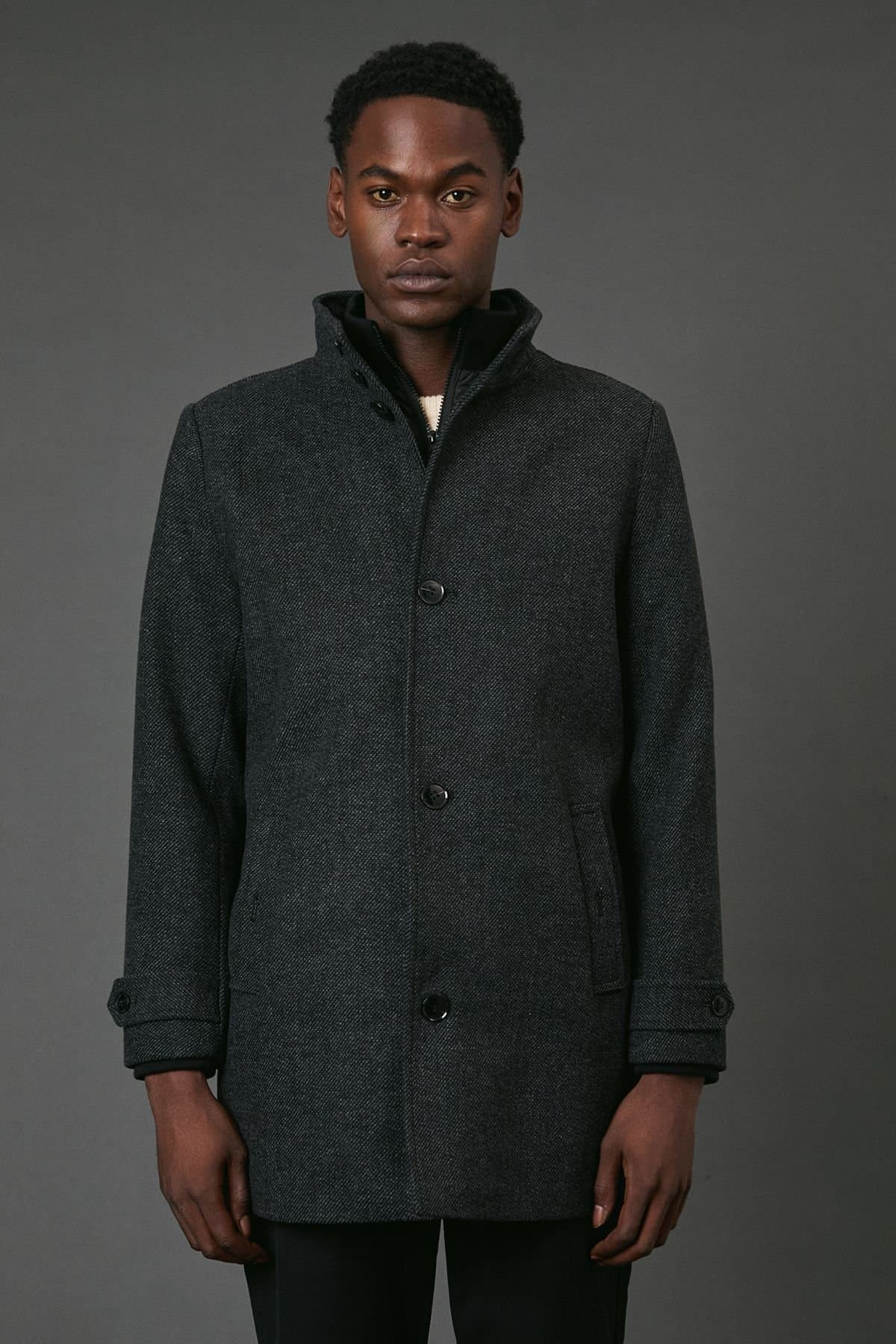 Maine Maine Men's Charcoal Wool Blend Funnel Neck Coat With Insert