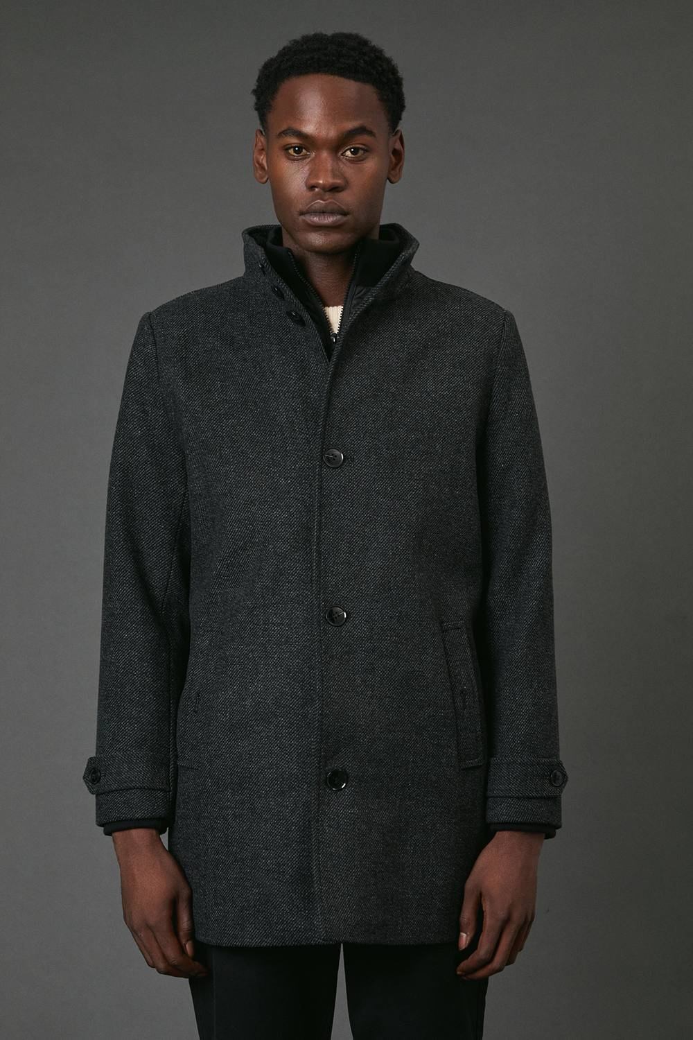 Maine Maine Men's Charcoal Wool Blend Funnel Neck Coat With Insert - 2