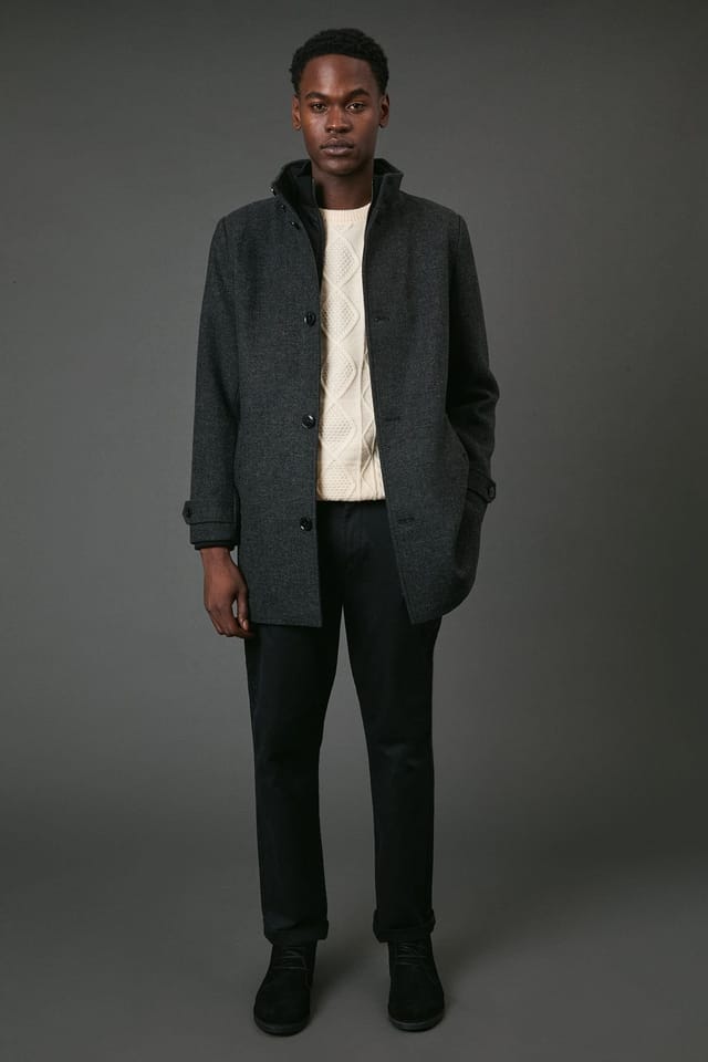 Maine Maine Men's Charcoal Wool Blend Funnel Neck Coat With Insert - 2