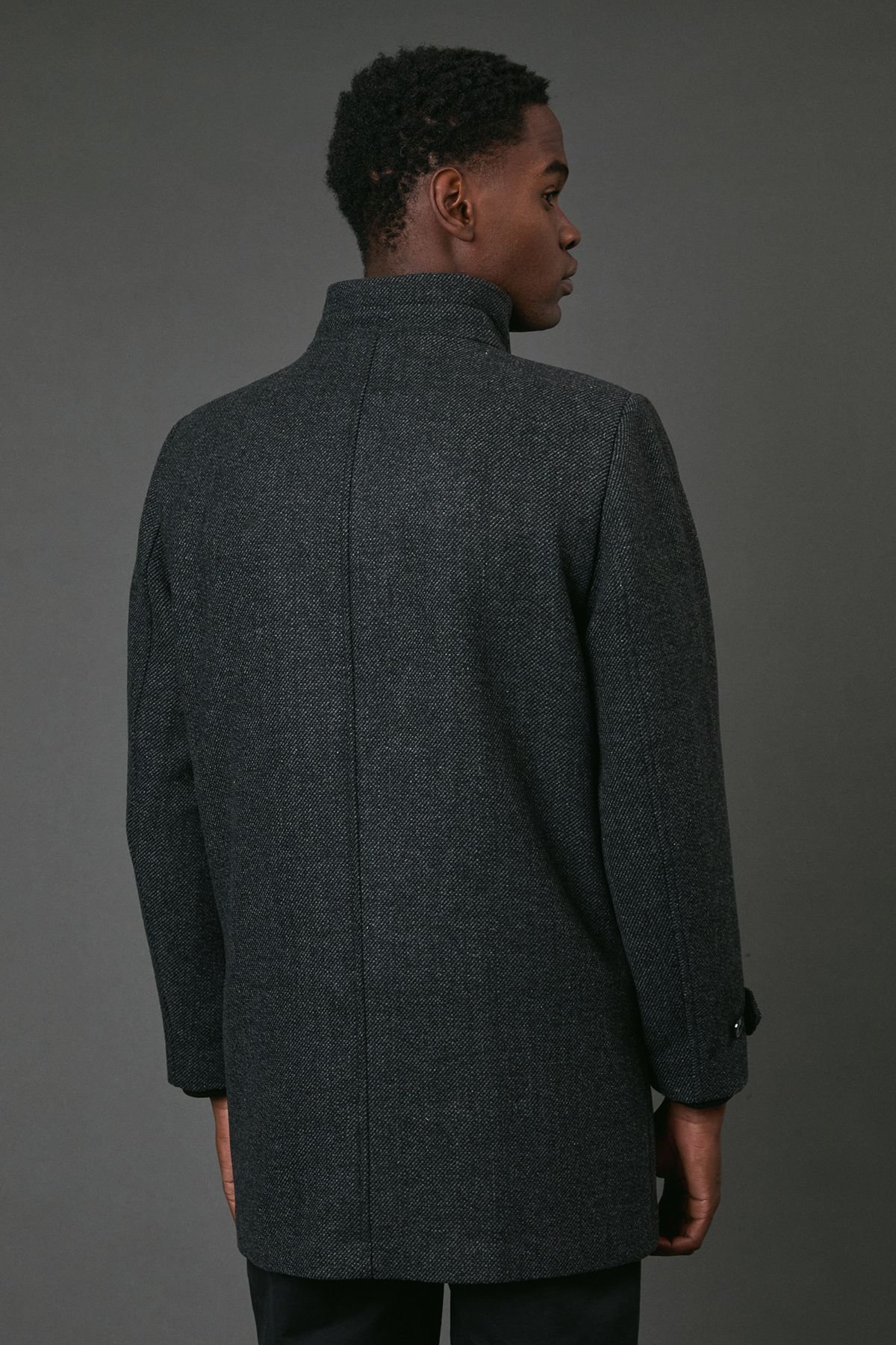 Maine Maine Men's Charcoal Wool Blend Funnel Neck Coat With Insert - 3