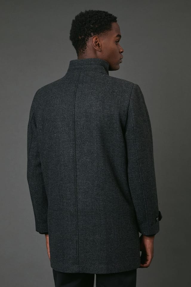 Maine Maine Men's Charcoal Wool Blend Funnel Neck Coat With Insert - 3