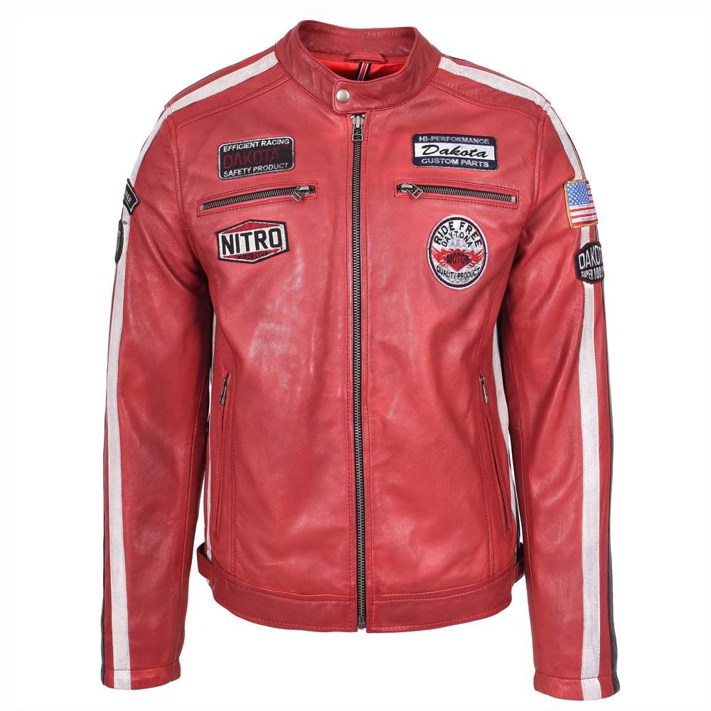 House of Leather House of Leather Men's Mens Real Leather Biker Jacket Motorsport Racing Style Bobby in Red - 4