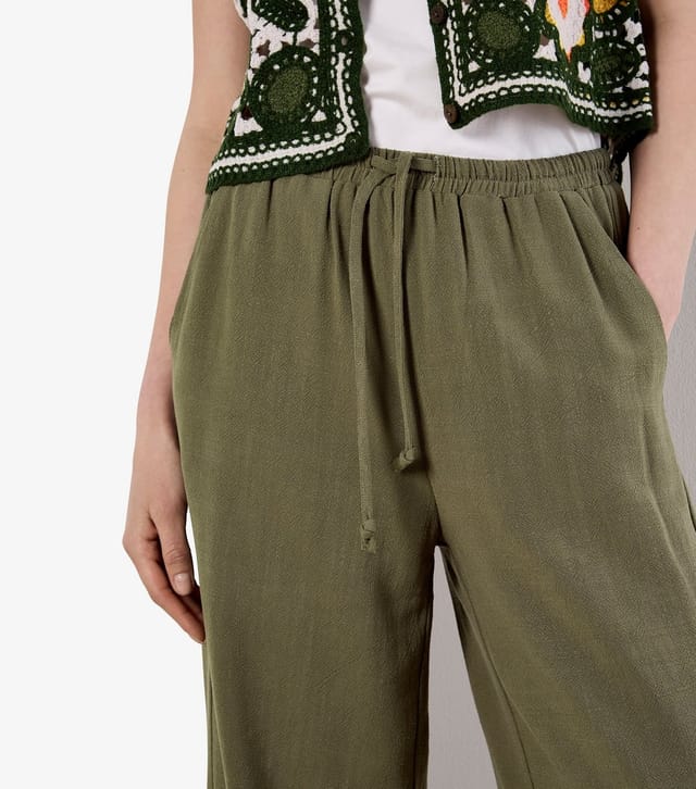 Apricot Women's Khaki Drawstring Waist Wide Leg Trousers Apricot New Look - 2