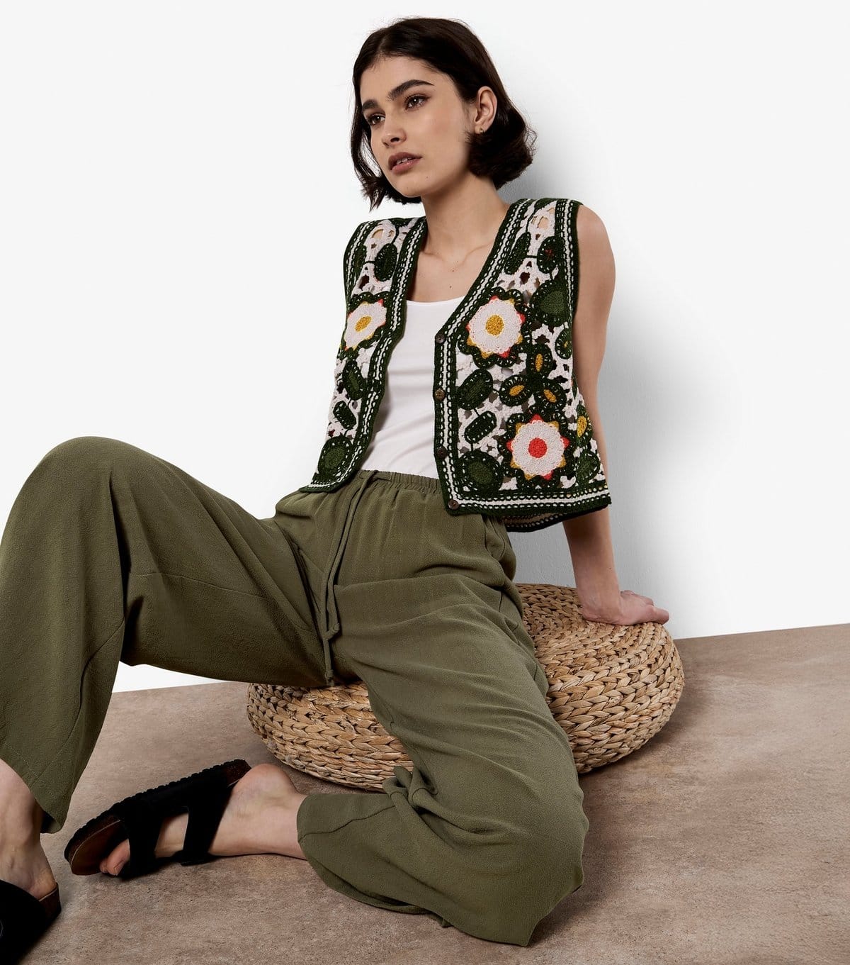 Apricot Women's Khaki Drawstring Waist Wide Leg Trousers Apricot New Look - 4