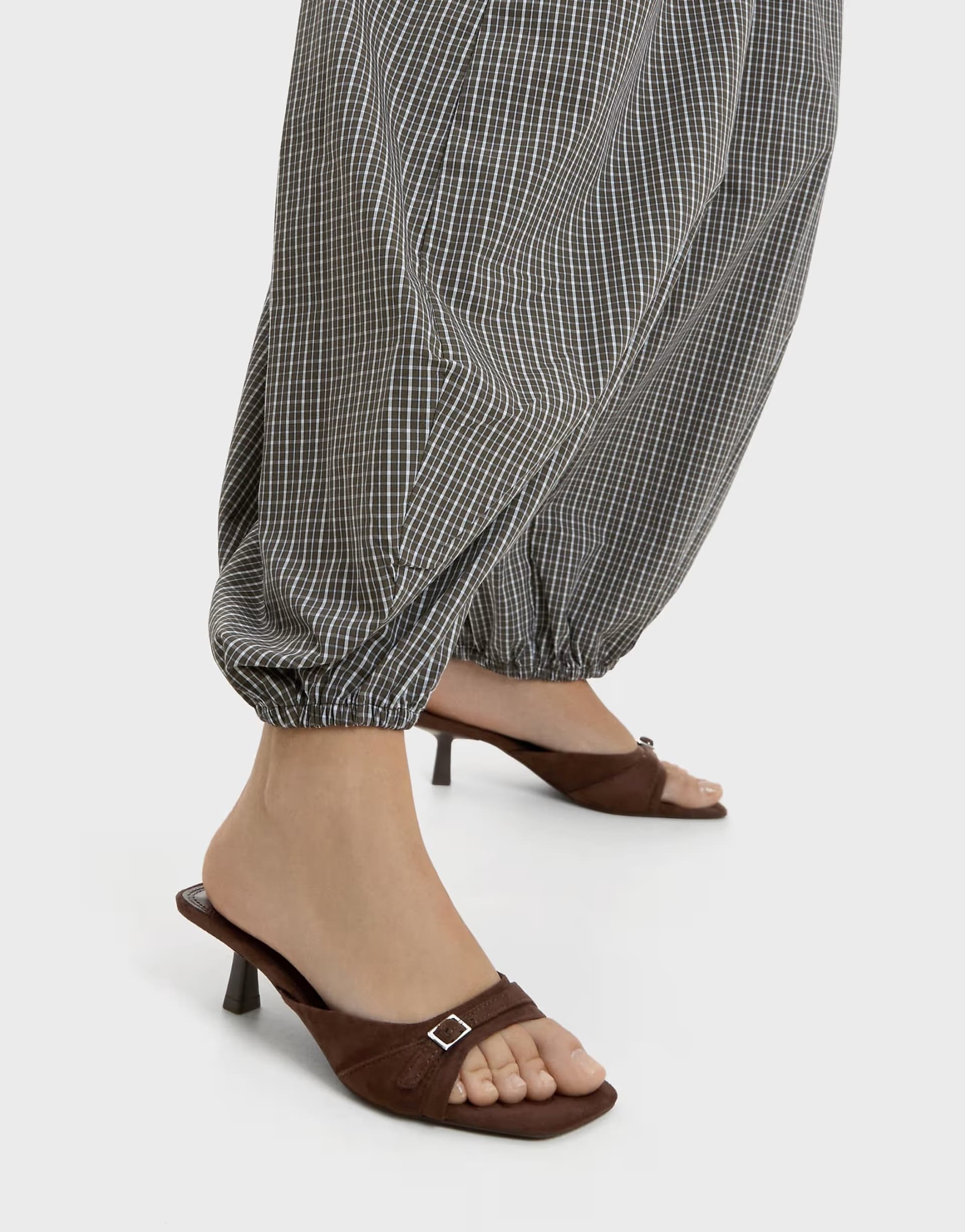 ASOS Bershka Buckle heeled mules in brown