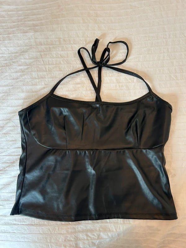 ASOS Black Leather Halter Neck Top