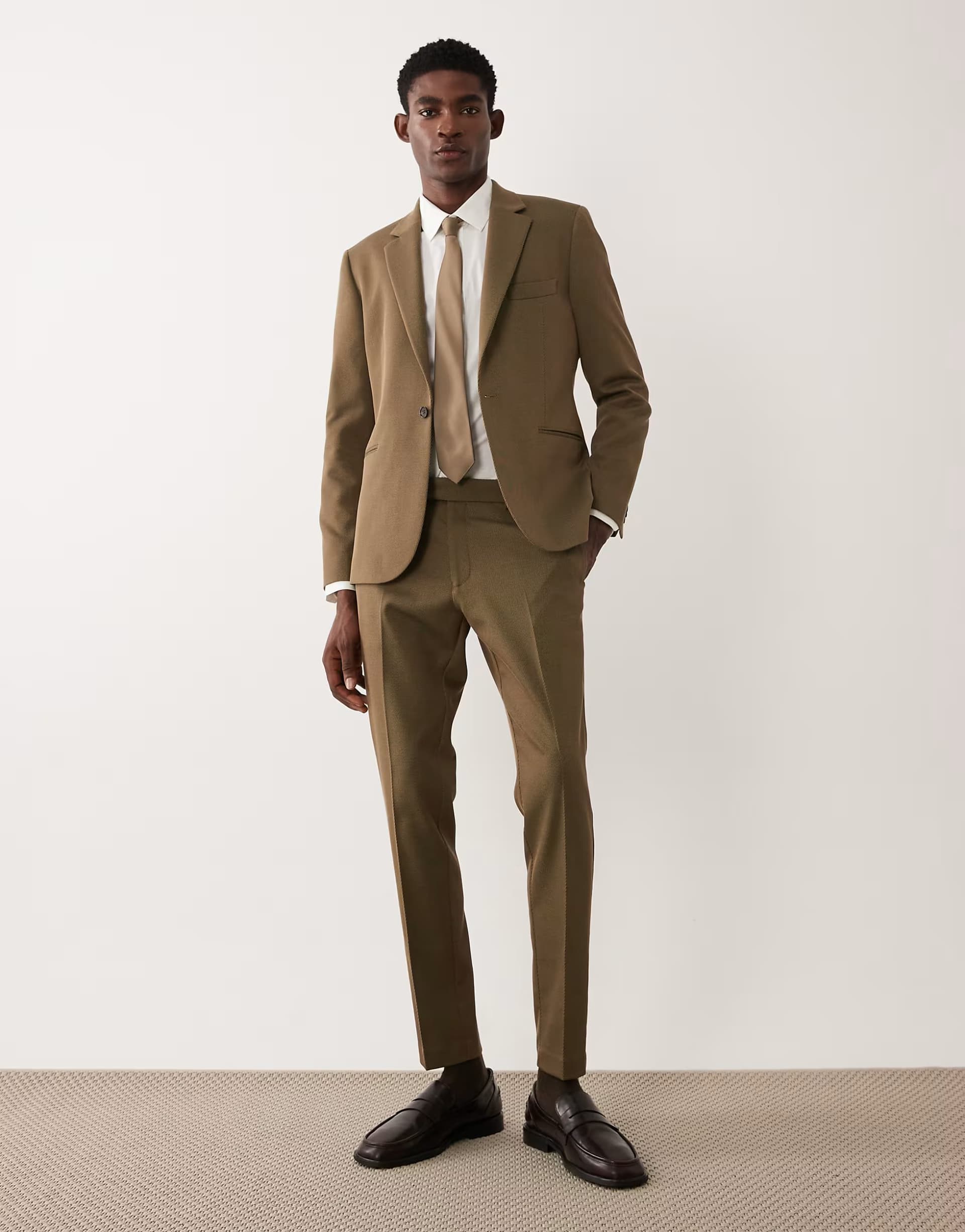 ASOS ASOS DESIGN skinny suit trousers in khaki cotton blend twill