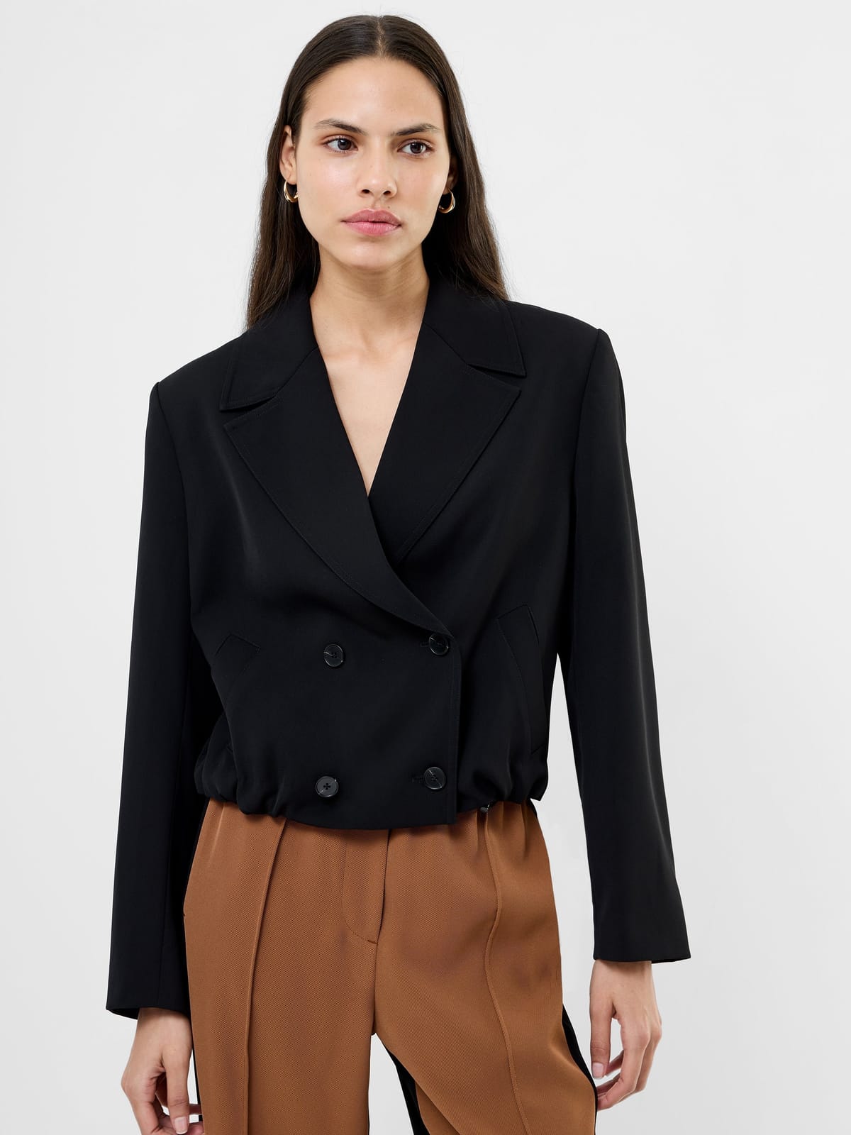 French Connection Vinnie Tailored Double Breasted Cropped Jacket Black - 1