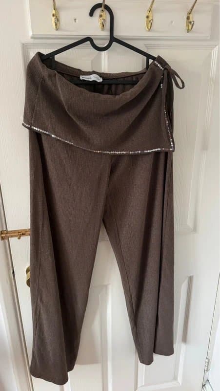 Bershka Brown fold over trousers with sequins