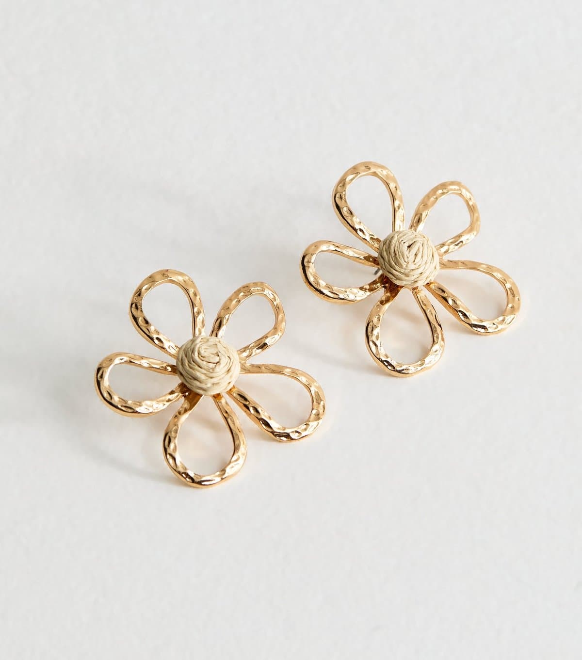 New Look New Look Gold Tone Beaten Flower Stud Earrings