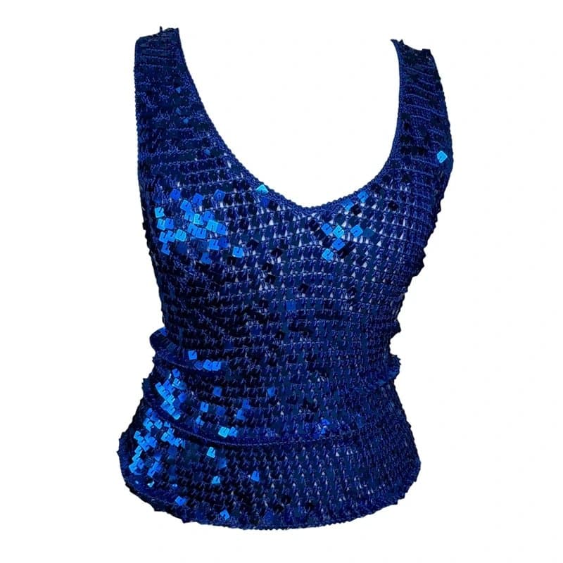 New Look Blue Y2K Sequin Vest Top UK8 Vintage New Look