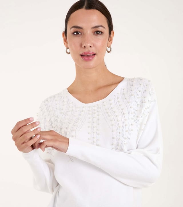 Blue Vanilla Women's Off White Pearl Detail Jumper Blue Vanilla New Look - 3
