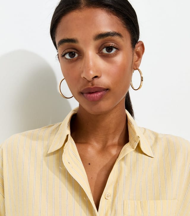 New Look Women's Yellow Cotton Striped Long Sleeve Shirt New Look - 2