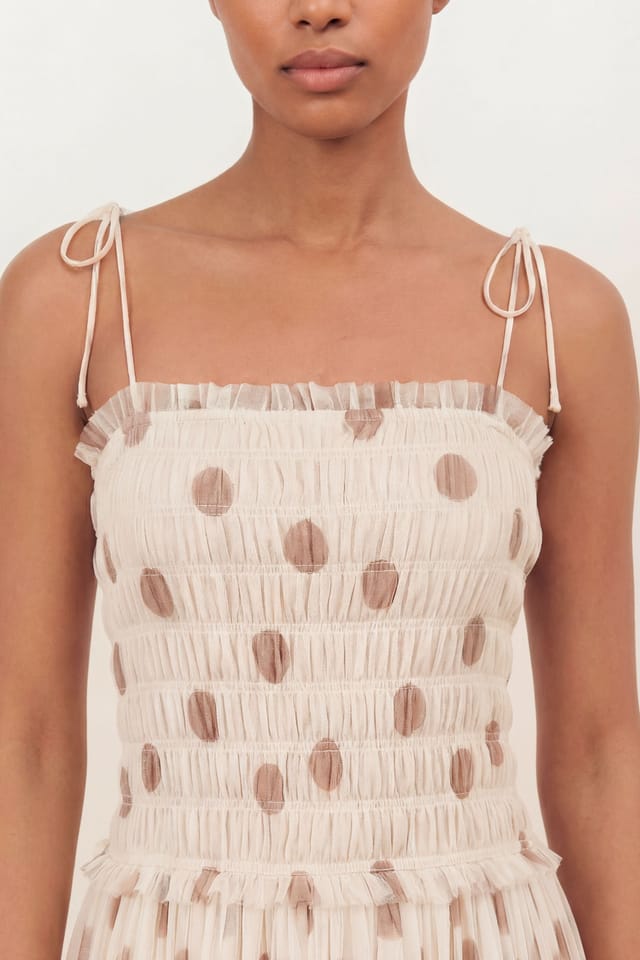 Anaya with Love Anaya with Love Women's Polka Dot Shirred Self-Tie Cami Midi Dress in Nude - 3