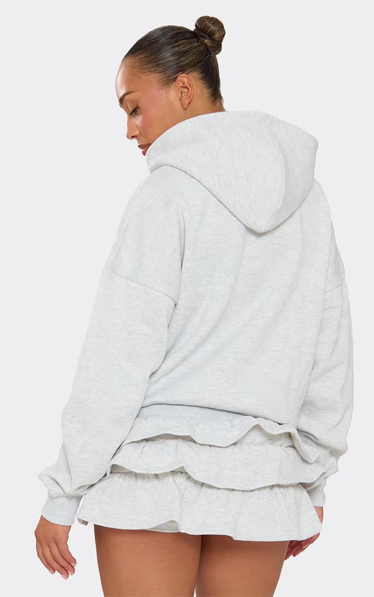 EGO Mid Rise Tiered Frill Mini Sweat Skirt In Light Grey Marl., Women's Size UK 6
