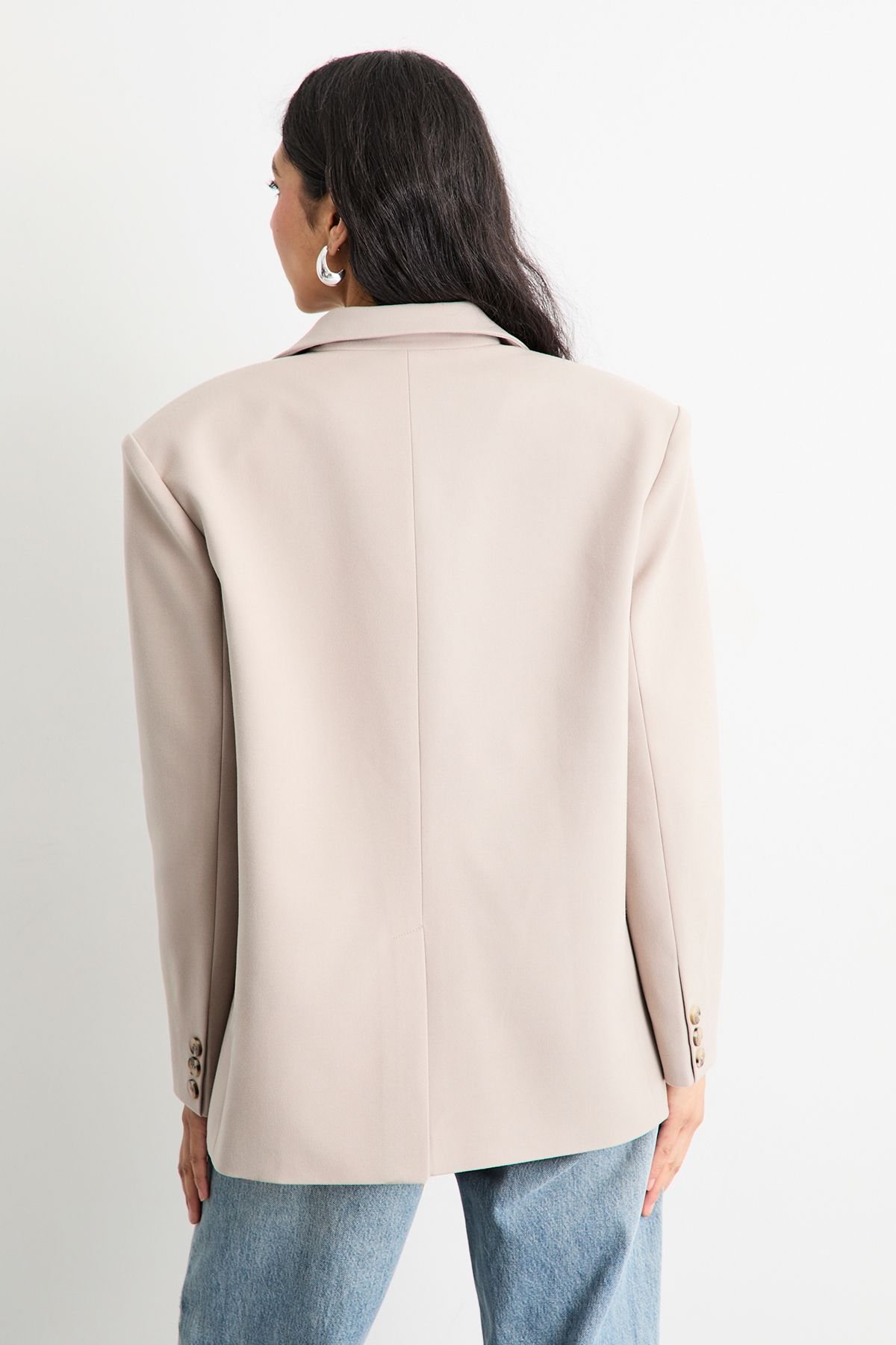 Warehouse Warehouse Women's Oversized Single Breasted Blazer in Stone - 3