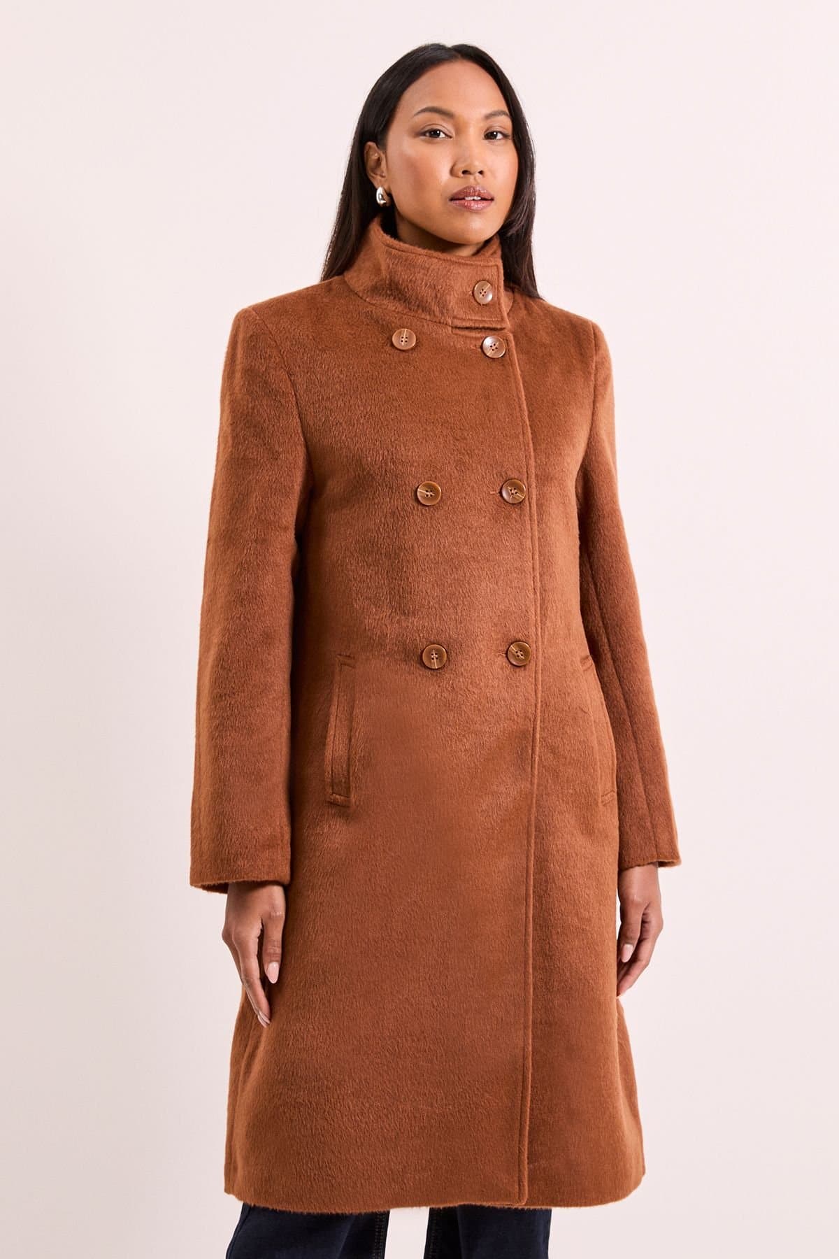 Wallis Wallis Women's Principles by Funnel Button Coat in Tobacco