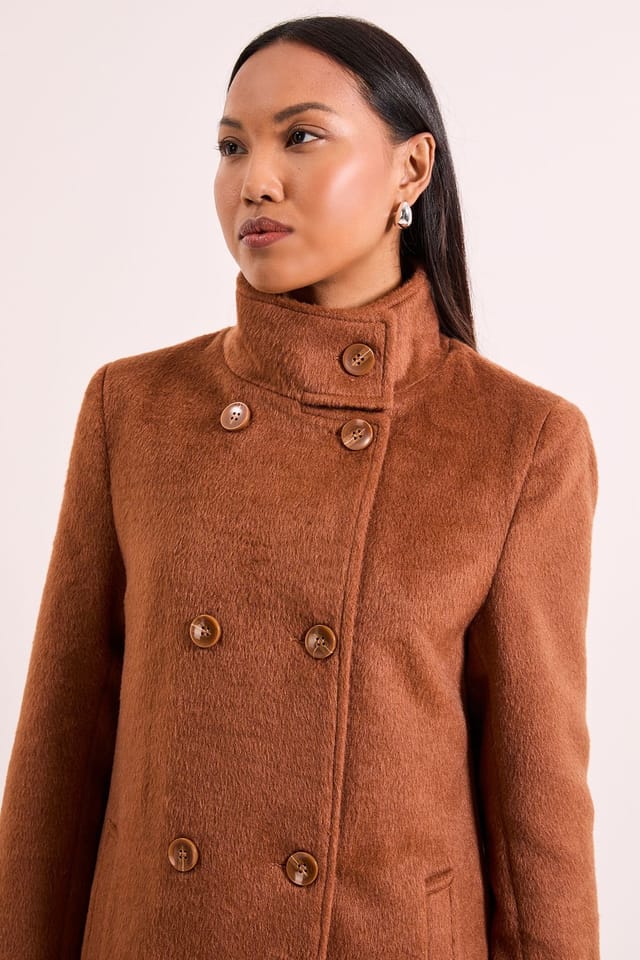 Wallis Wallis Women's Principles by Funnel Button Coat in Tobacco - 2