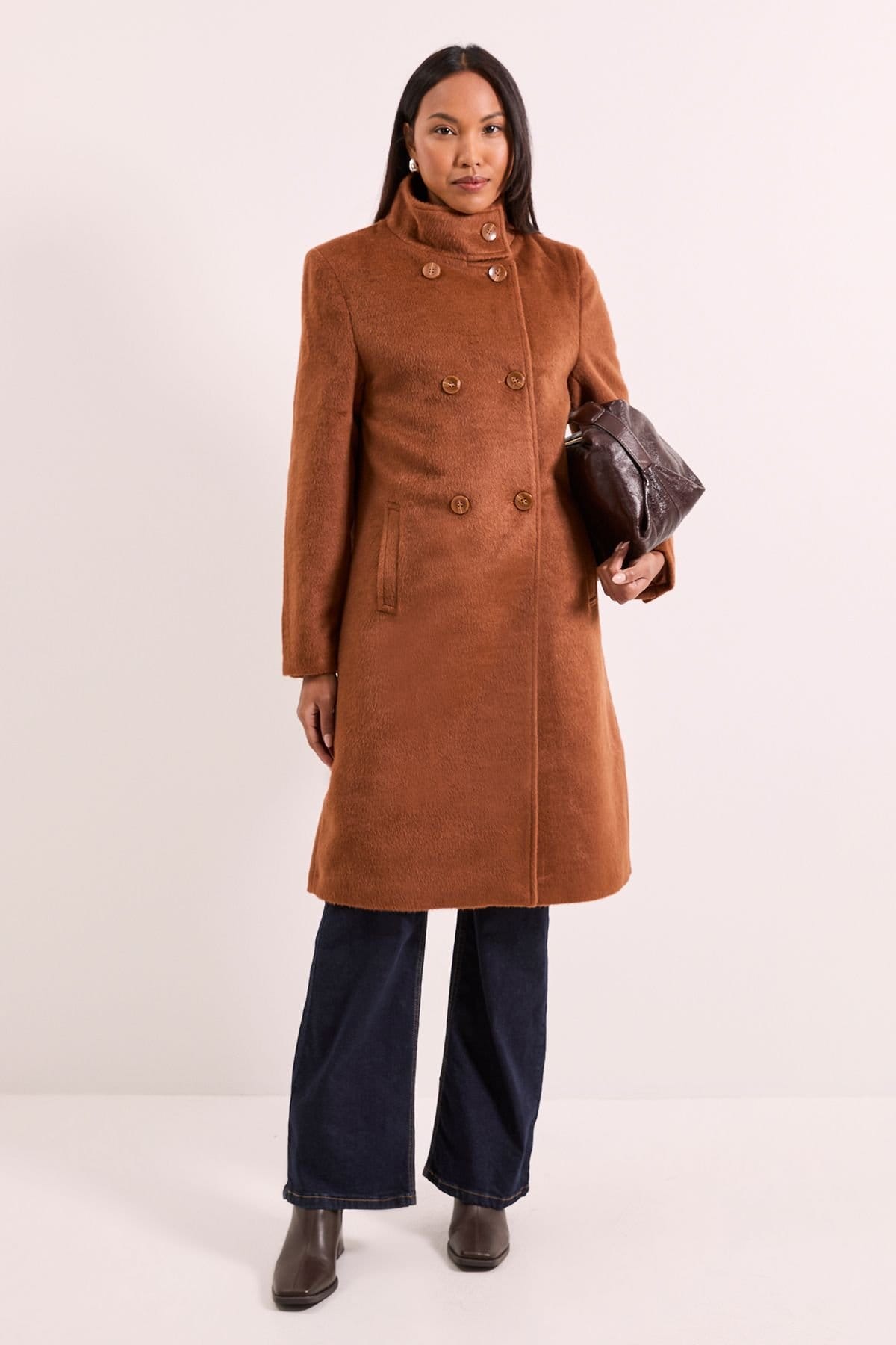 Wallis Wallis Women's Principles by Funnel Button Coat in Tobacco - 4