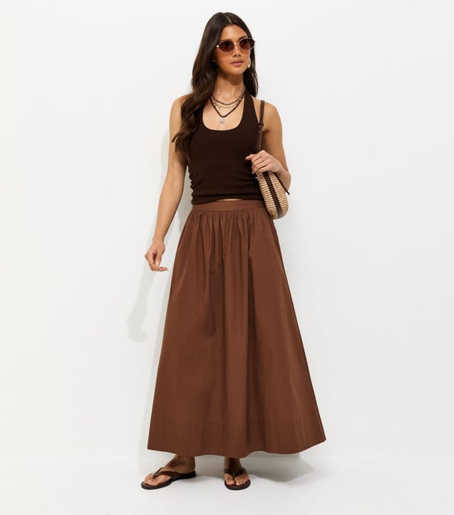 New Look Women's Brown Poplin Circle Skirt New Look - 3