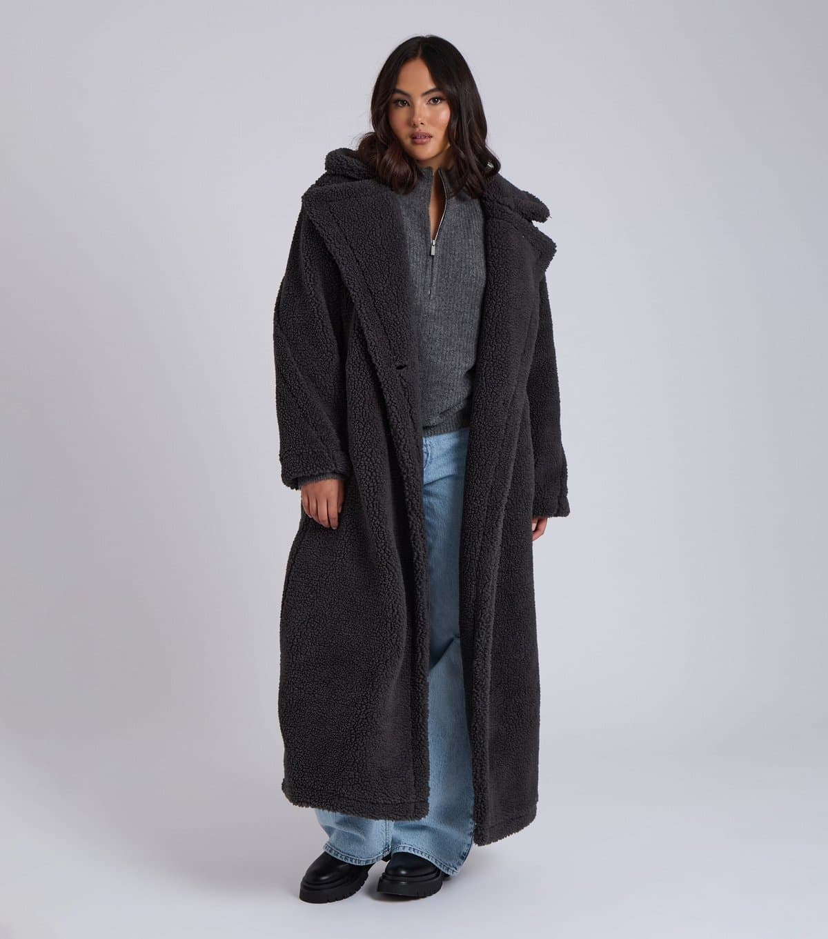 Urban Bliss Women's Grey Borg Longline Coat Urban Bliss New Look