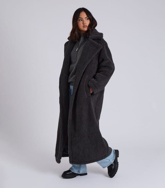 Urban Bliss Women's Grey Borg Longline Coat Urban Bliss New Look - 2