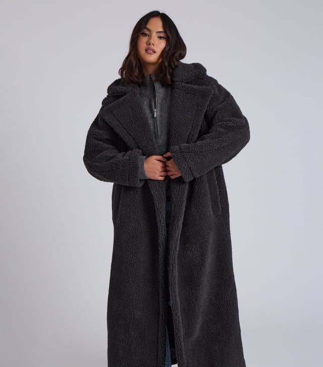 Urban Bliss Women's Grey Borg Longline Coat Urban Bliss New Look - 3