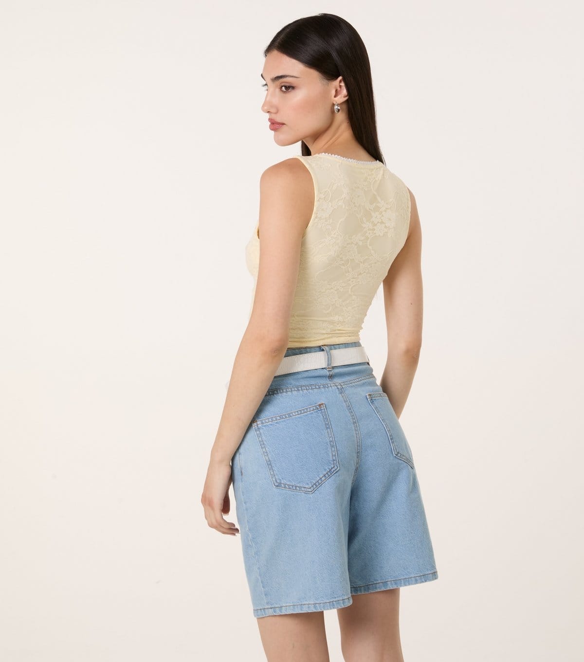 Pink Vanilla Women's Bright Yellow Lace V-Neck Crop Top Pink Vanilla New Look - 4