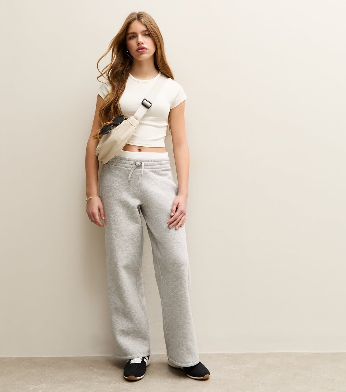 New Look New Look Grey Contrast Waistband Wide Leg Joggers