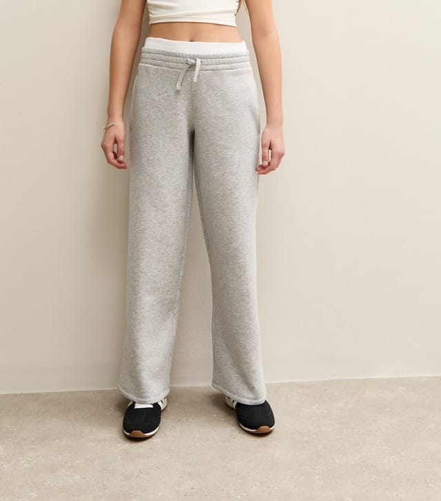 New Look Girls' Grey Contrast Waistband Wide Leg Joggers New Look - 3